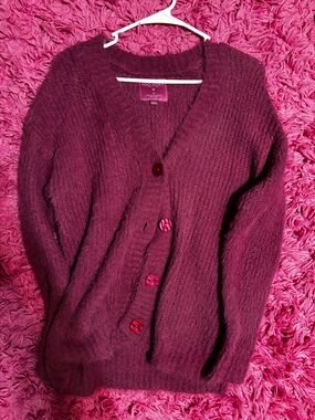 Women's Plush Button-Front Cardigan in Plum